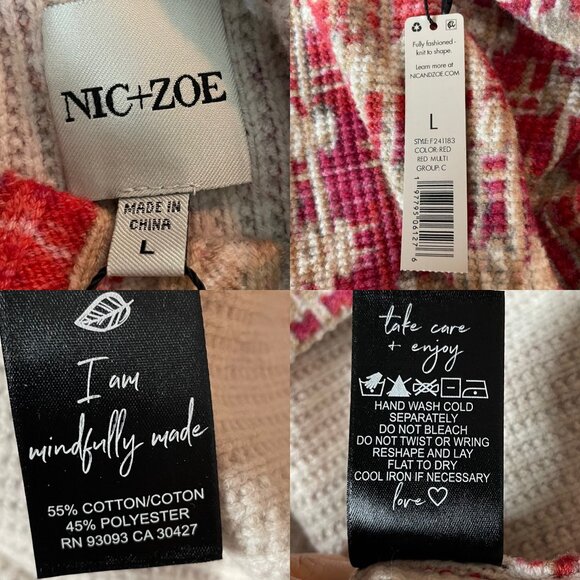 NEW Nic+Zoe Waffle Stitch Stamp Sweater Women's Red/Pink Long Sleeve Top Size L - Picture 3 of 5